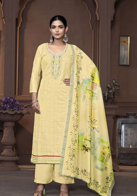 Yellow Hand Embroidered Modal Kurta Set