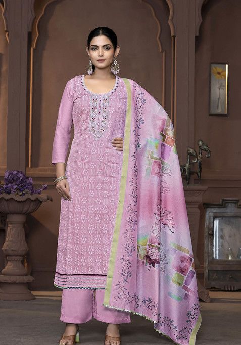 Purple Hand Embroidered Modal Kurta Set