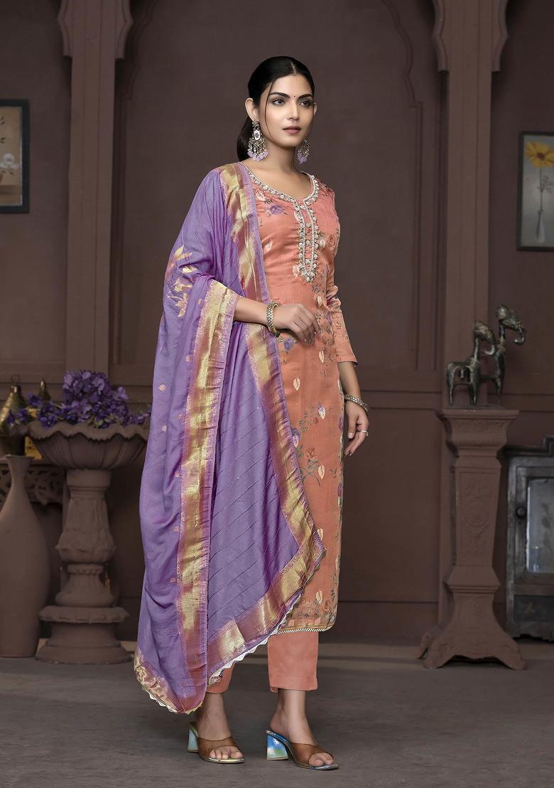 Rust Hand Embroidered Banarasi Organza Kurta Set