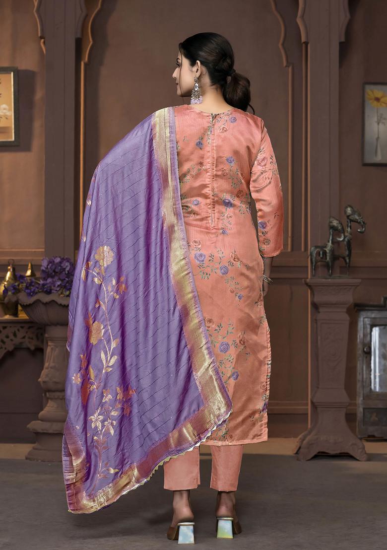 Rust Hand Embroidered Banarasi Organza Kurta Set