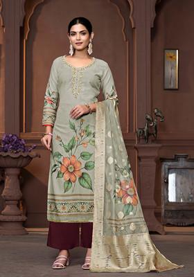 Pista Green Hand Embroidered Cambric Cotton Kurta Set