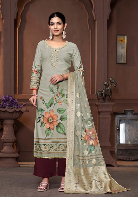 Pista Green Hand Embroidered Cambric Cotton Kurta Set