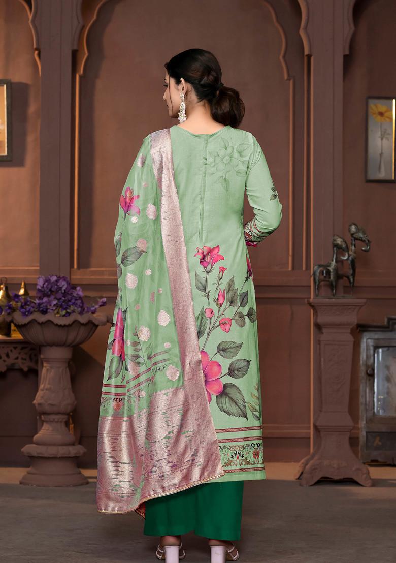 Green Hand Embroidered Cambric Cotton Kurta Set