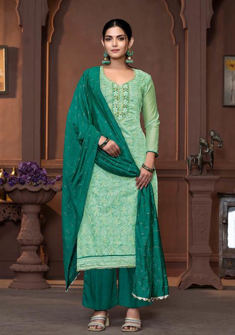 Sea Green Hand Embroidered Modal Kurta Set