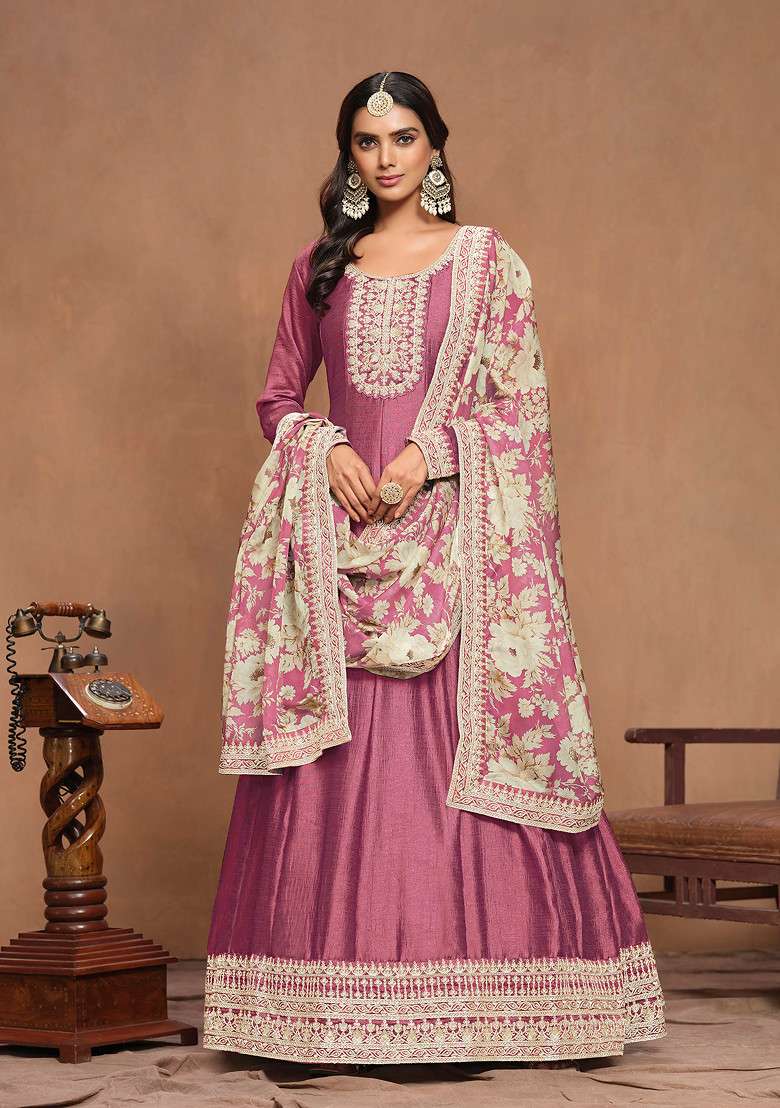 Pink Embroidered Art Silk Kurta Set - Indya