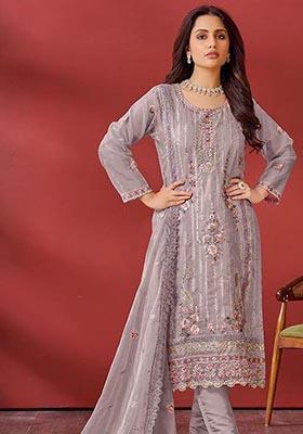Mauve Embroidered Organza Kurta Set