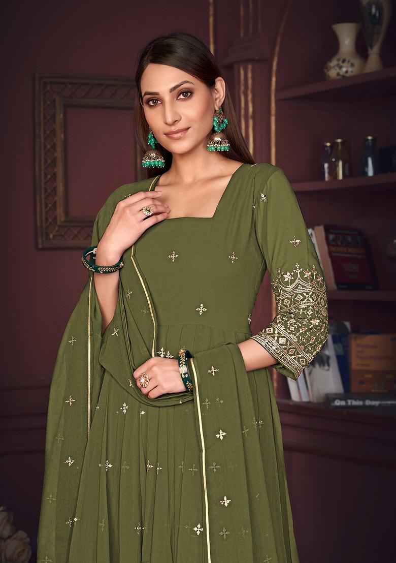 tシャツ INDIAオックス / S レディース Buy Women Mehendi Green Embroidered Georgette Kurta Set