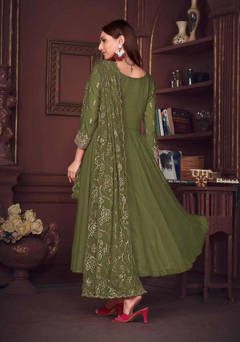 Mehendi Green Embroidered Georgette Kurta Set