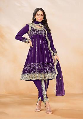 Purple Embroidered Art Silk Kurta Set