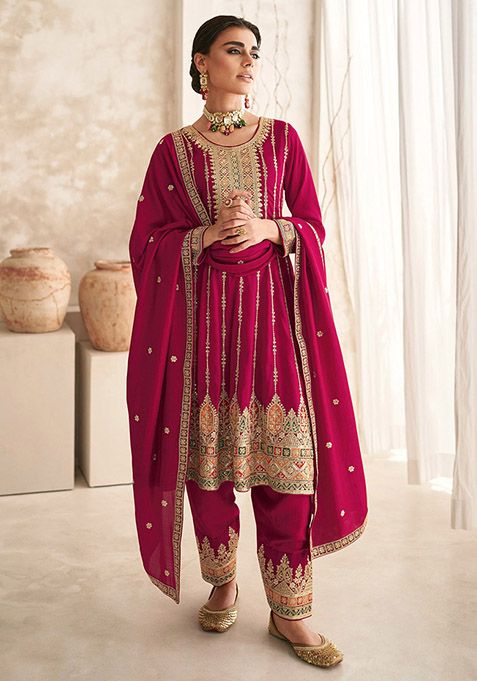 Pink Embroidered Silk Kurta Set