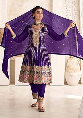 Purple Embroidered Silk Kurta Set