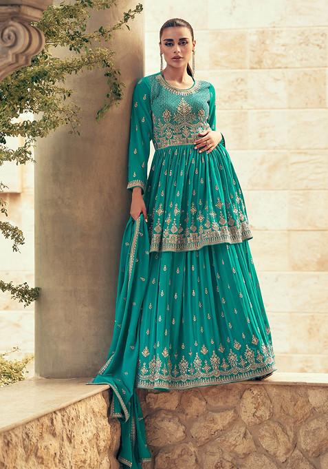 Rama Blue Embroidered Georgette Kurta Set