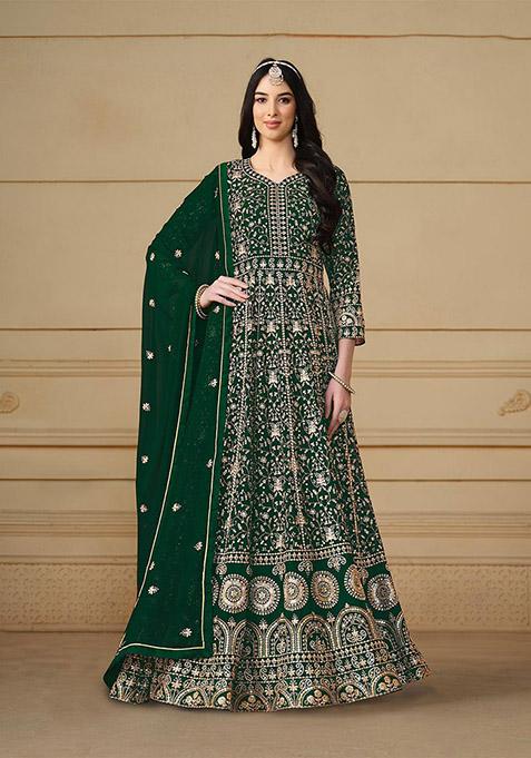 Green Embroidered Faux Georgette Kurta Set