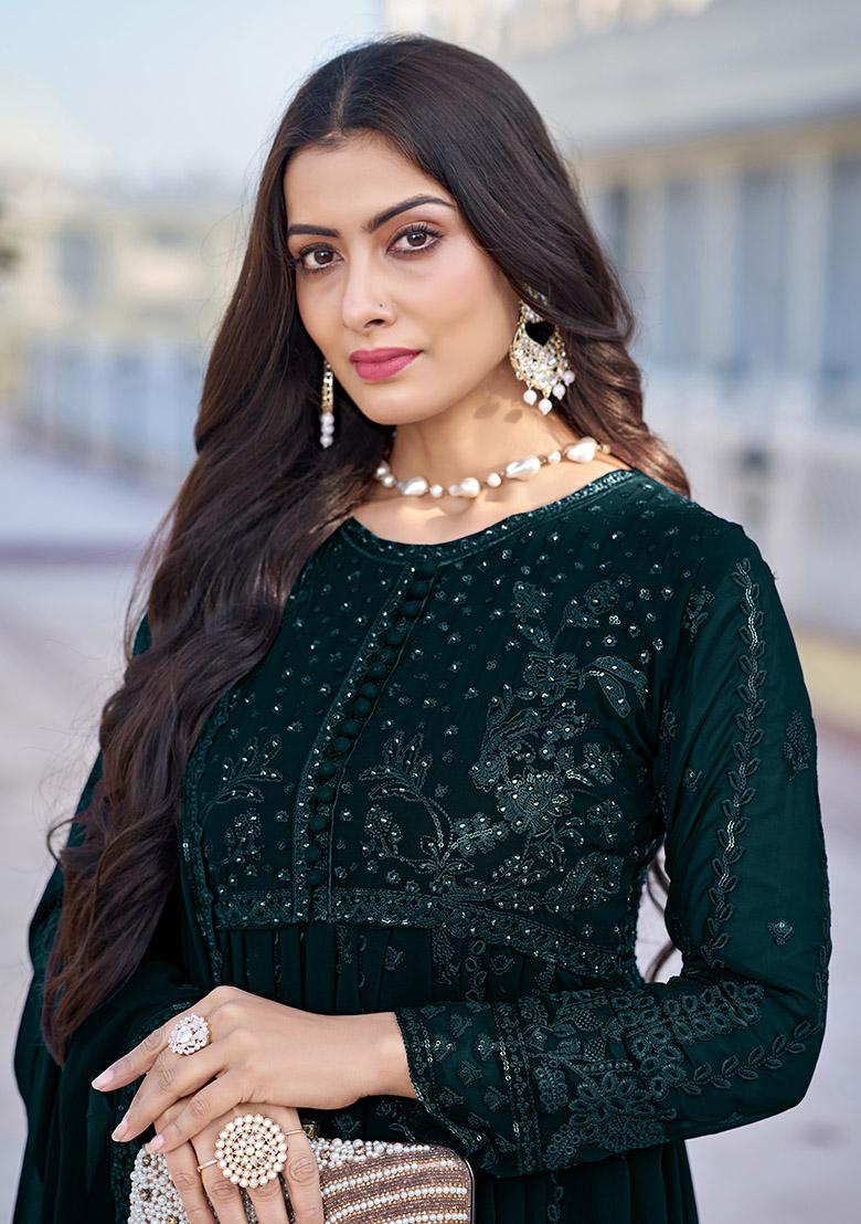 Green Thread Embroidered Georgette Kurta Set