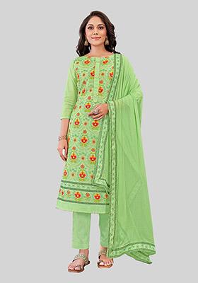 Green Embroidered Chanderi Silk Kurta Set