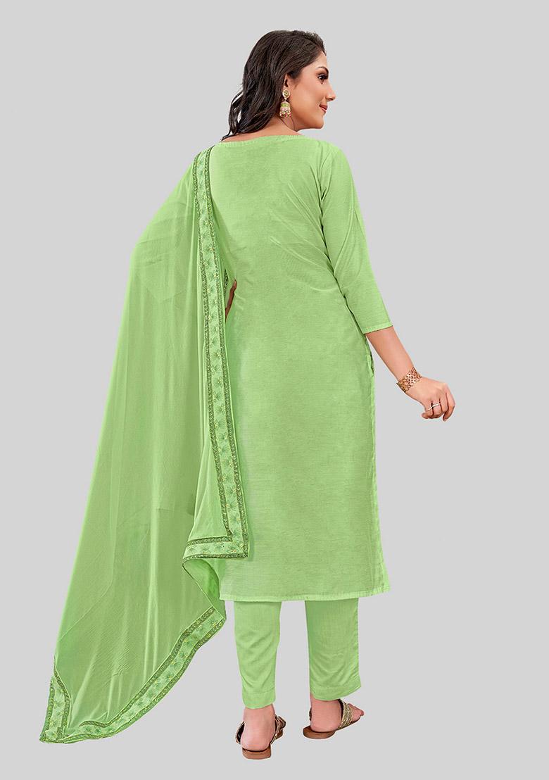 Green Embroidered Chanderi Silk Kurta Set