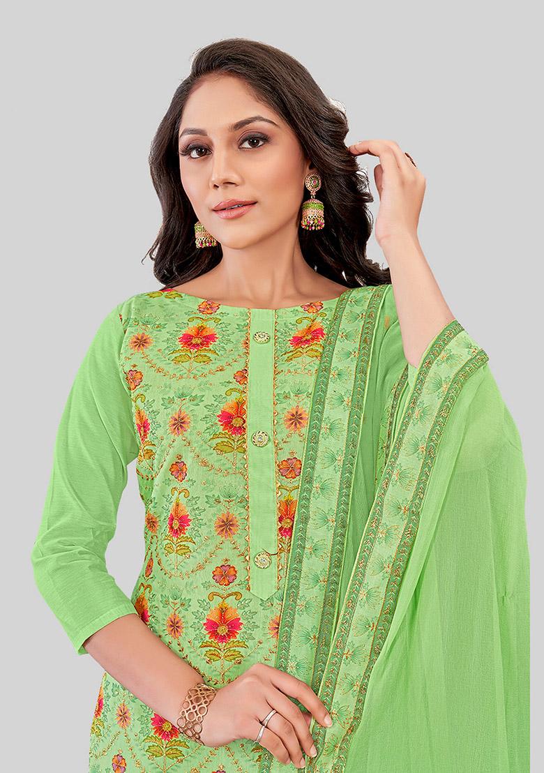 Green Embroidered Chanderi Silk Kurta Set