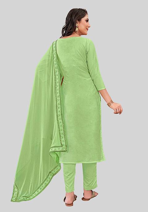 Green Embroidered Chanderi Silk Kurta Set