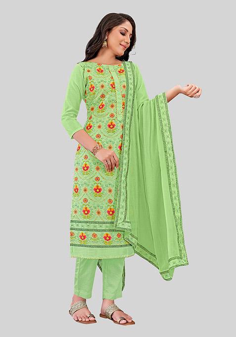 Green Embroidered Chanderi Silk Kurta Set