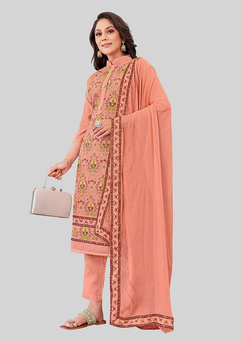 Rust Embroidered Chanderi Silk Kurta Set - Indya
