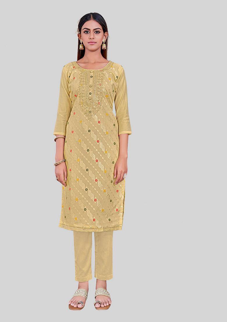 Brown Embroidered Chanderi Silk Kurta Set