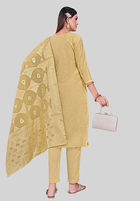 Brown Embroidered Chanderi Silk Kurta Set