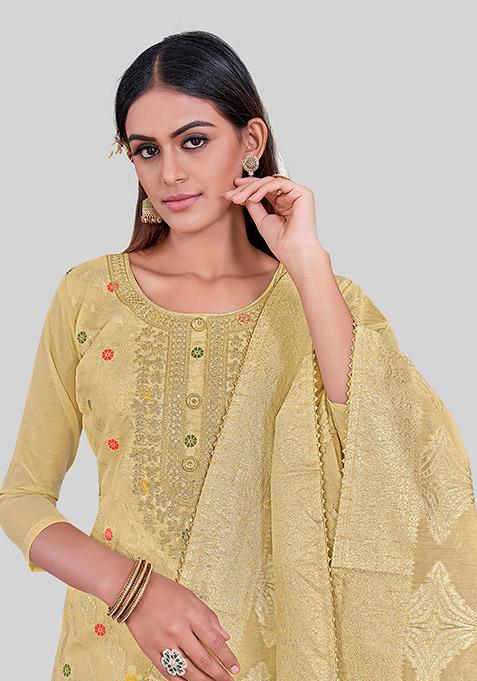 Brown Embroidered Chanderi Silk Kurta Set