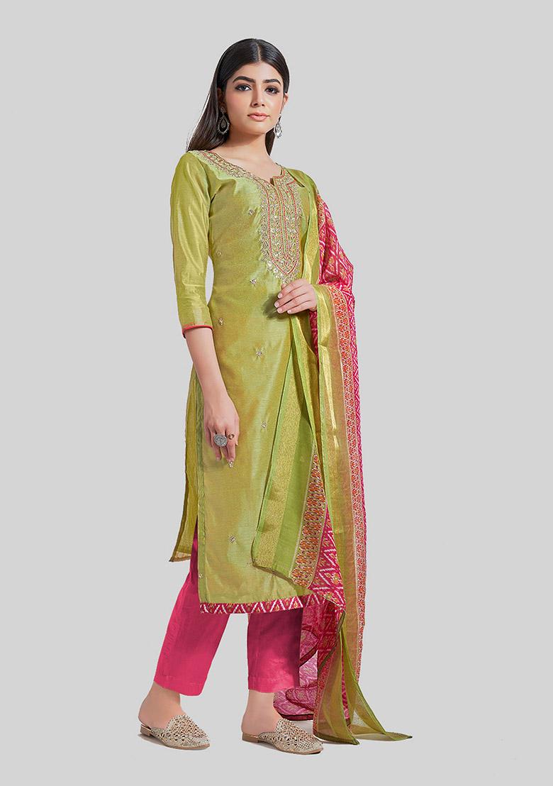 Green Embroidered Chanderi Silk Kurta Set