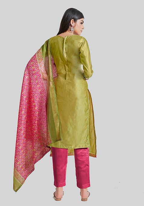Green Embroidered Chanderi Silk Kurta Set
