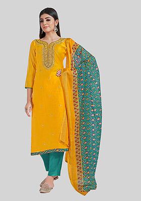 Yellow Embroidered Chanderi Silk Kurta Set