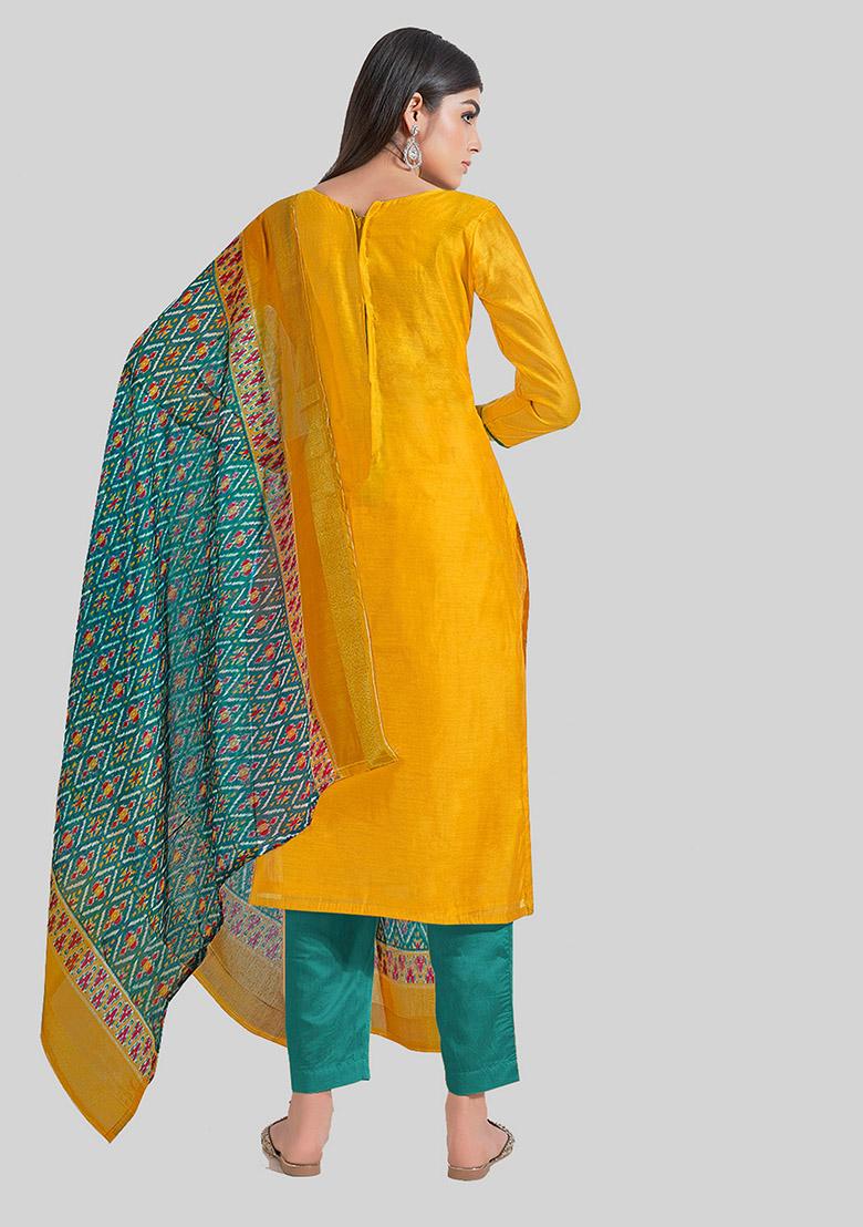 Yellow Embroidered Chanderi Silk Kurta Set