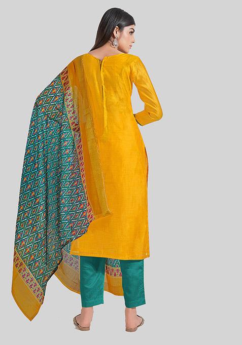 Yellow Embroidered Chanderi Silk Kurta Set