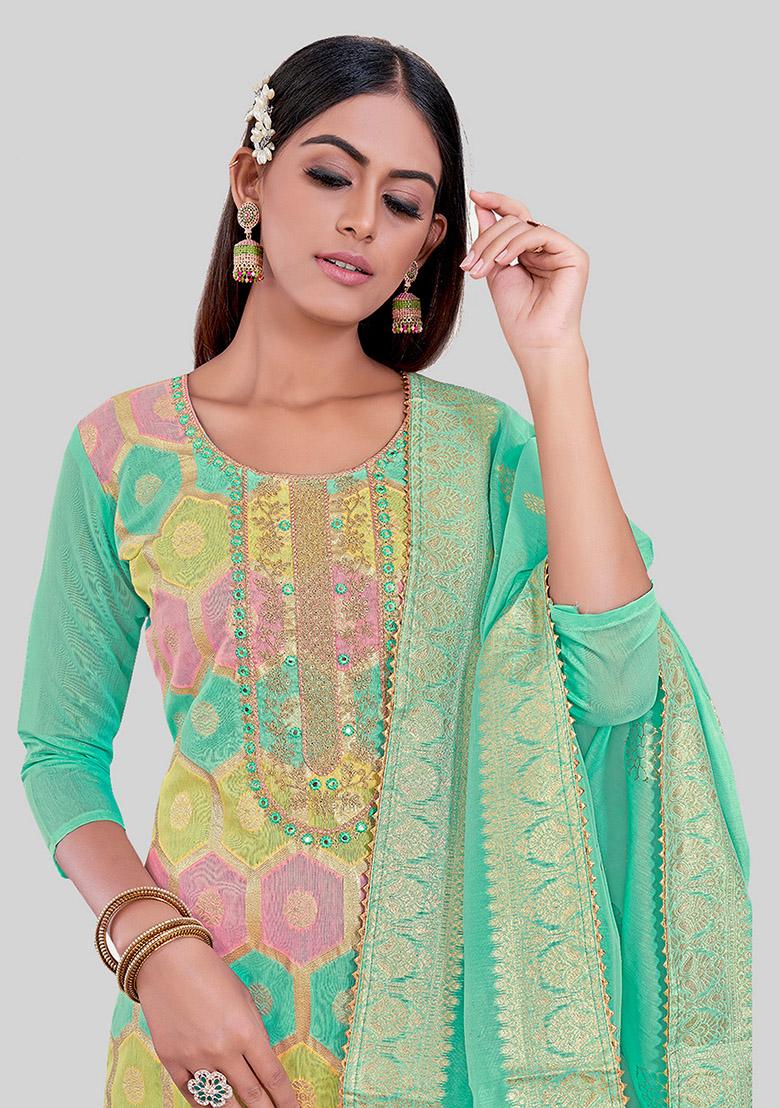 Sea Green Embroidered Chanderi Silk Kurta Set