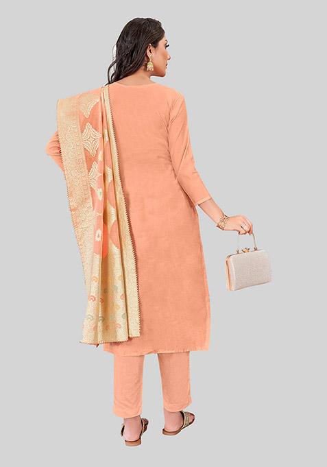 Peach Embroidered Chanderi Silk Kurta Set