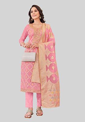 Pink Embroidered Chanderi Silk Kurta Set