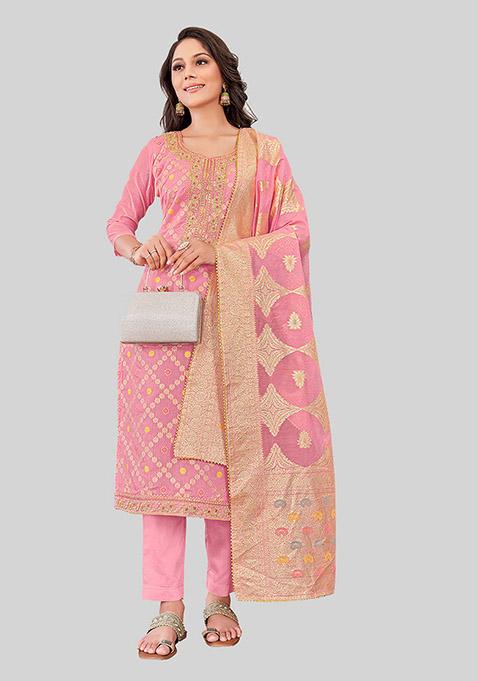 Pink Embroidered Chanderi Silk Kurta Set