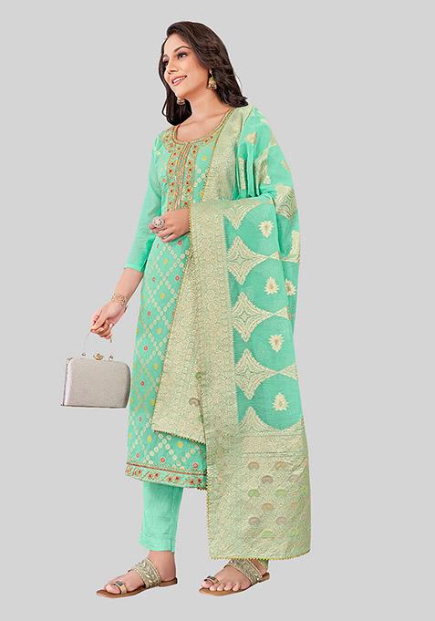Sea Green Embroidered Chanderi Silk Kurta Set