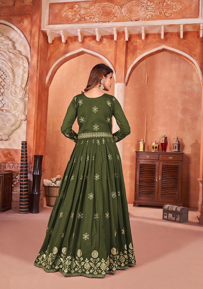 Mehendi Green Embroidered Art Silk Kurta Set
