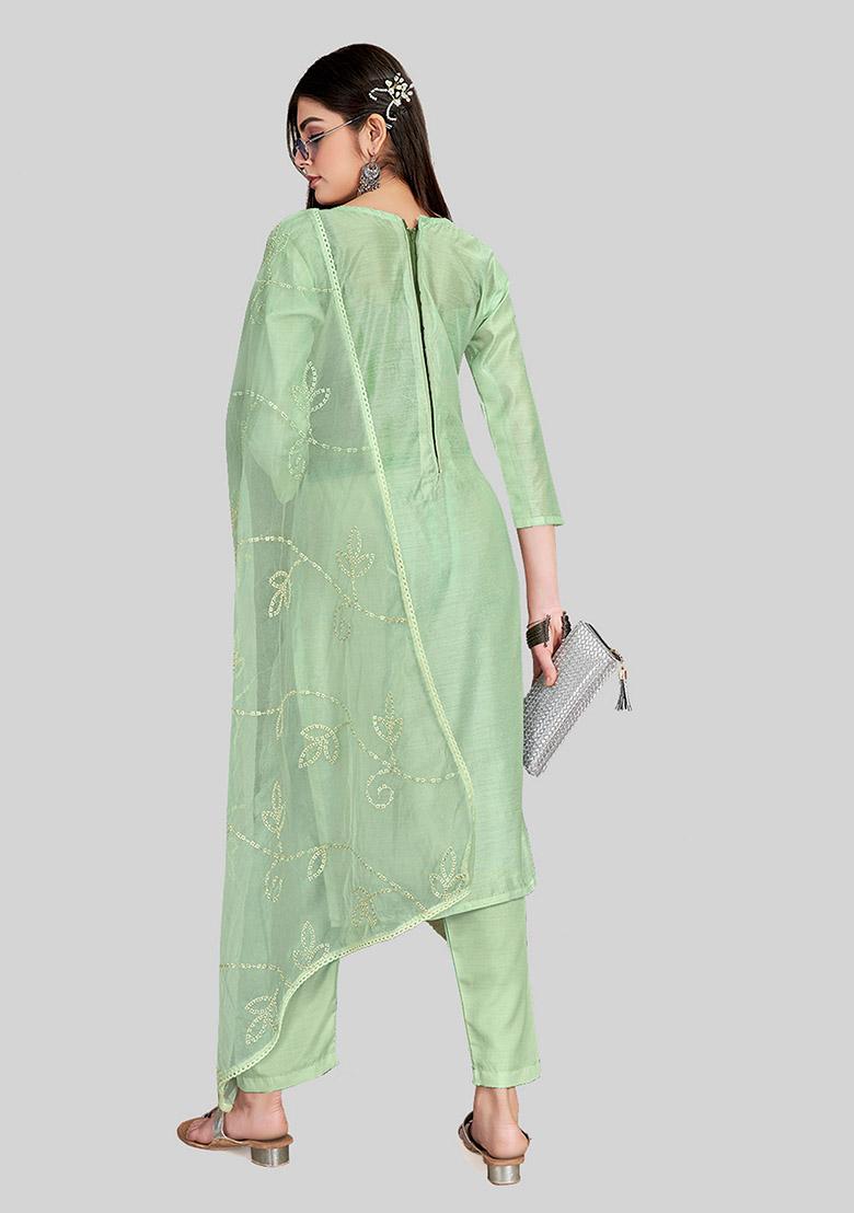 Green Embroidered Chanderi Silk Kurta Set
