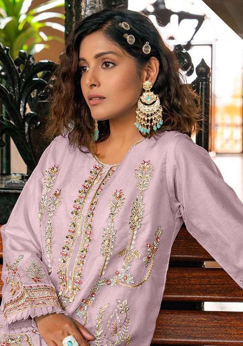 Pink Embroidered Organza Kurta Set - Indya