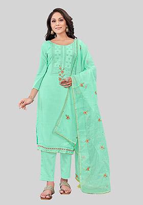 Turquoise Embroidered Modal Silk Kurta Set