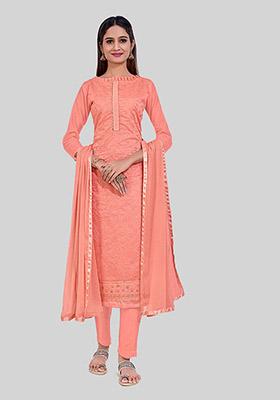 Pink Thread Embroidered Chanderi Silk Kurta Set