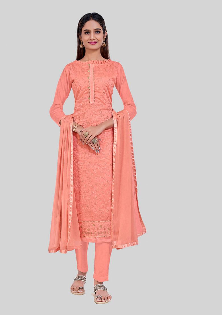 Pink Thread Embroidered Chanderi Silk Kurta Set