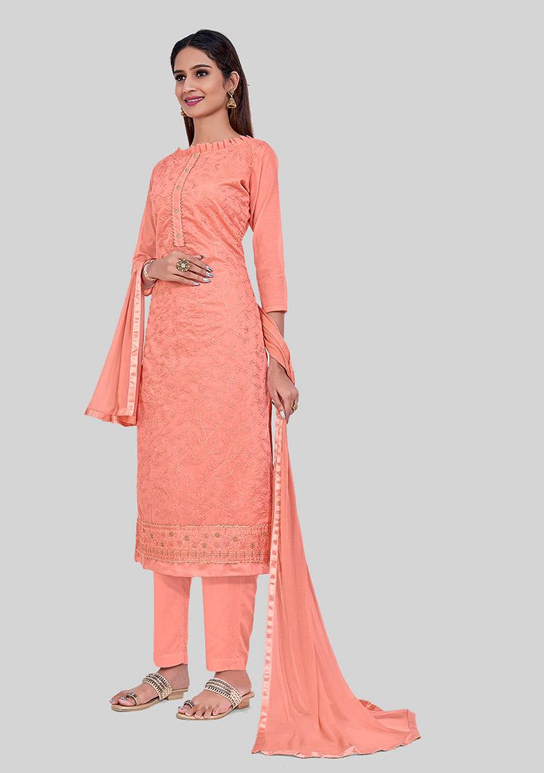 Pink Thread Embroidered Chanderi Silk Kurta Set