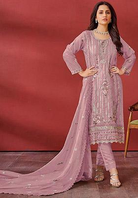 Pink Embroidered Georgette Kurta Set
