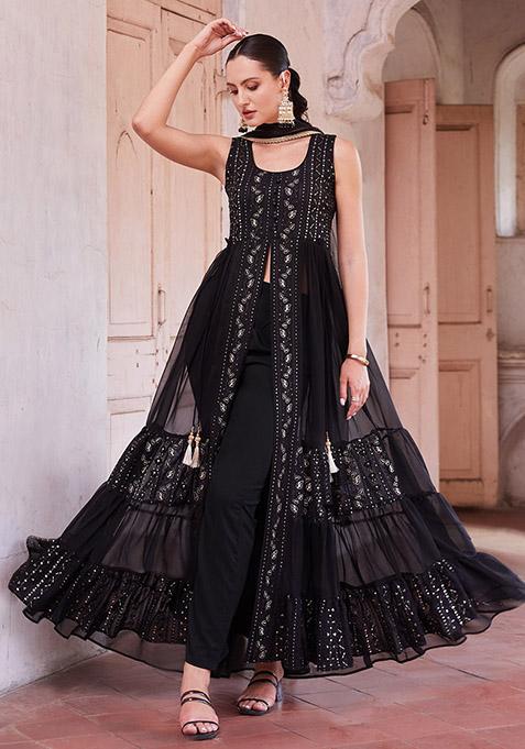 Black Embroidered Georgette Kurta Set