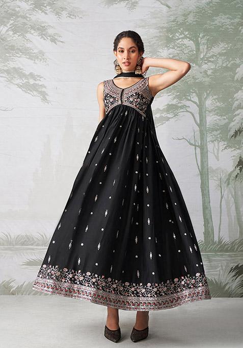 Black Embroidered Rangoli Georgette Kurta Set