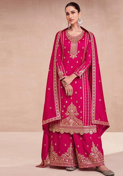 Pink Embroidered Silk Kurta Set