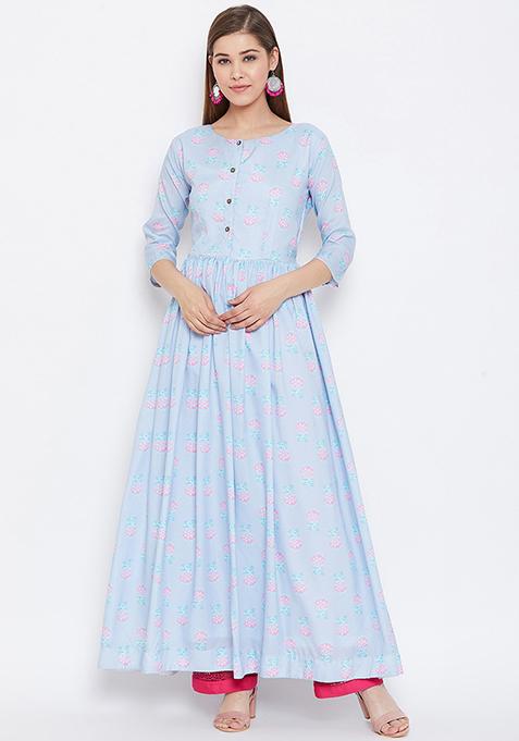 Blue Digital Print Muslin Kurta Set