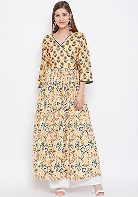 Yellow Digital Print Muslin Kurta Set